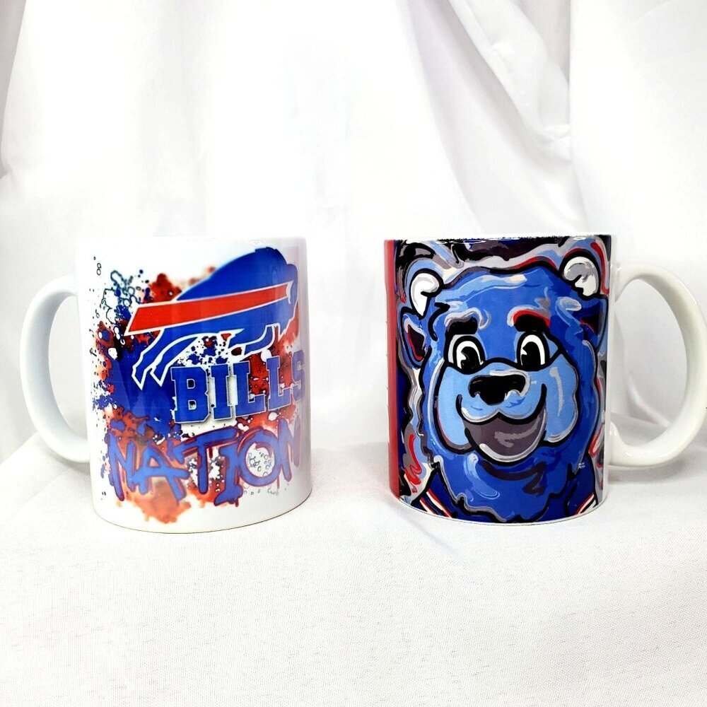 Buffalo Bills Coffee‎ Mugs 2 Ceramic NFL Justin Patten Team Logo & Mascot 11 Oz